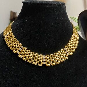 Gold Statement Collar Necklace with Crystal Accents
